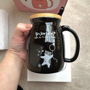 New Cute Cat Coffee Mug, Spoon, Warmer Set